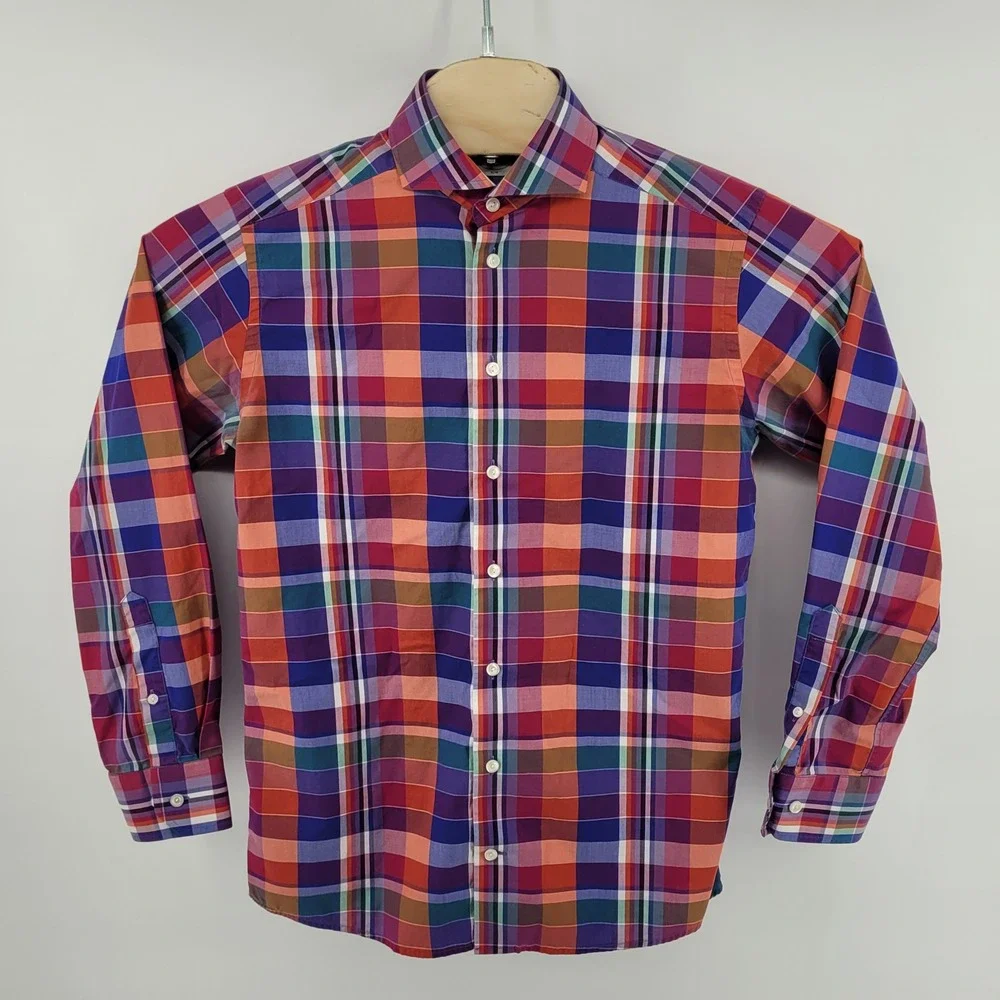 Eton Button Down Shirt 15.75 40 Multicolor Plaid‎ Slim Fit Cotton Mens